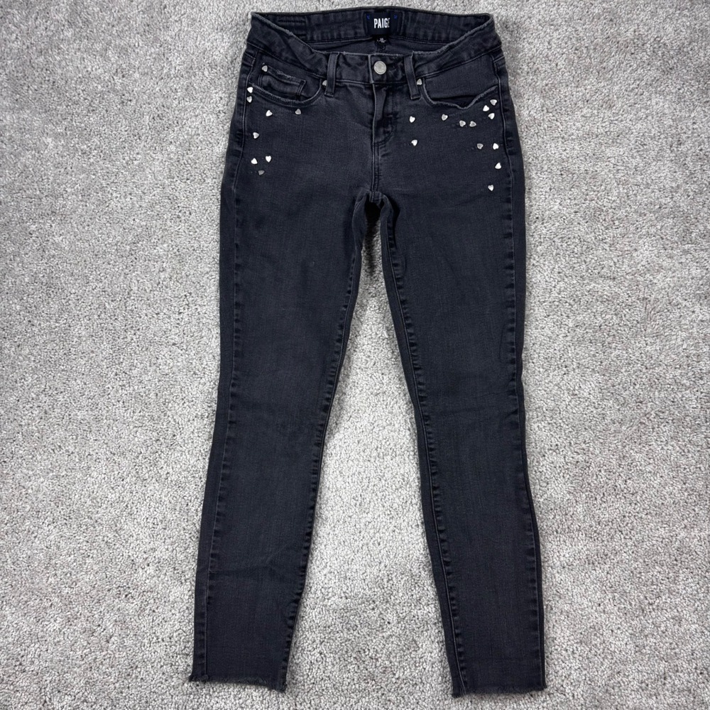 Paige Verdugo Ankle Black Heart Studded Skinny Jeans Size 26 Made in USA